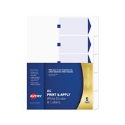 Avery 930111 Print and Apply Label Dividers 5 Tab A4 White DISCONTINUED