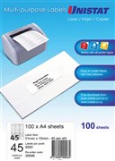 Unistat 38948 Labels Laser Inkjet Copier 51 x 15mm 45 Per Sheet Box 100