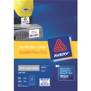 Avery 959202 L6011 Heavy Duty Labels Laser 635 x 296mm 27 Per sheet Silver Pack 20
