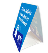 This Table has been Sanitised Tend Stand Sign 100mm W x 150mm H Blue and Green