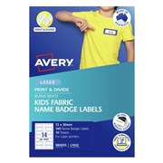 Avery 980055 Kids Fabric Name Badge Labels Laser 72 x 30mm 14 Per Sheet 10 Sheets