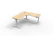 Boost Plus Sit Stand Corner Workstation 1500mm x 1500mm x 750mm White Frame Natural Oak Top