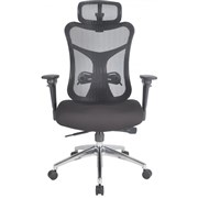 Avatar High Mesh Back Chair with Height Adjustable Arms  Head Rest with Lumbar Support  Chrome Base Black Fabric